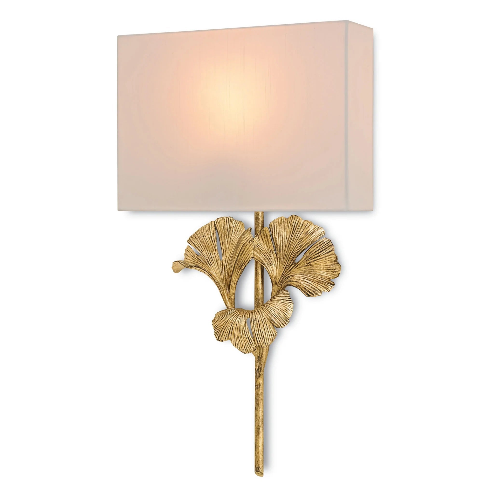 Meadow Globe Wall Sconce – Brass Leaf Body Square Fabric Shade Warm Ambient Lamp