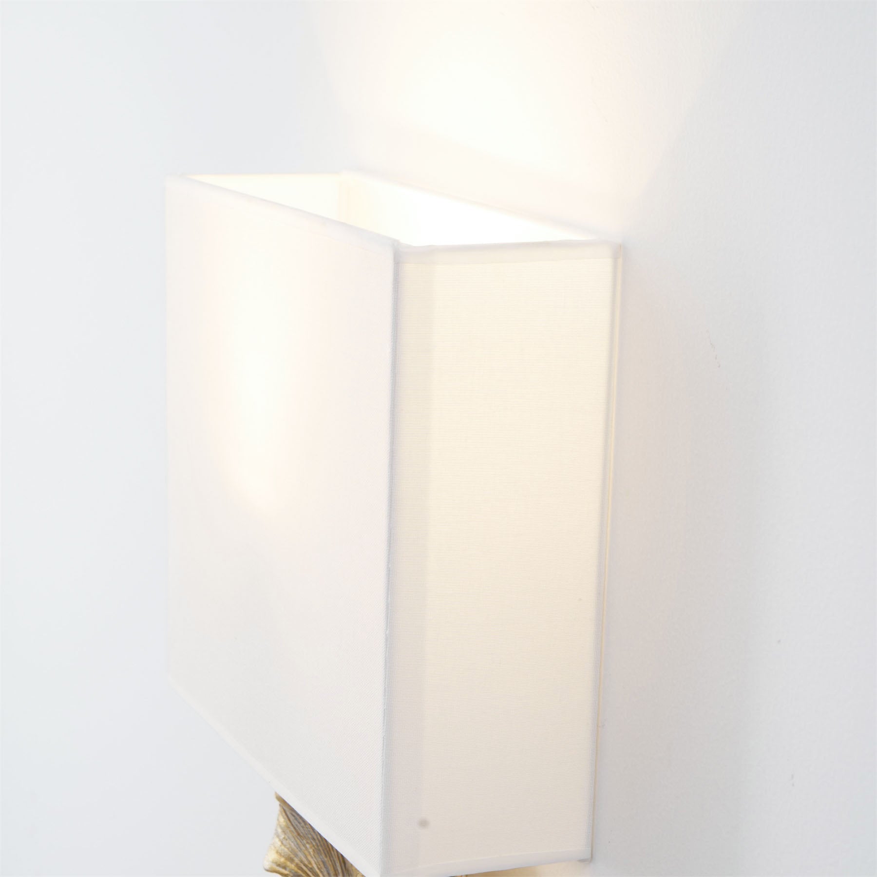 Meadow Globe Wall Sconce – Brass Leaf Body Square Fabric Shade Warm Ambient Lamp