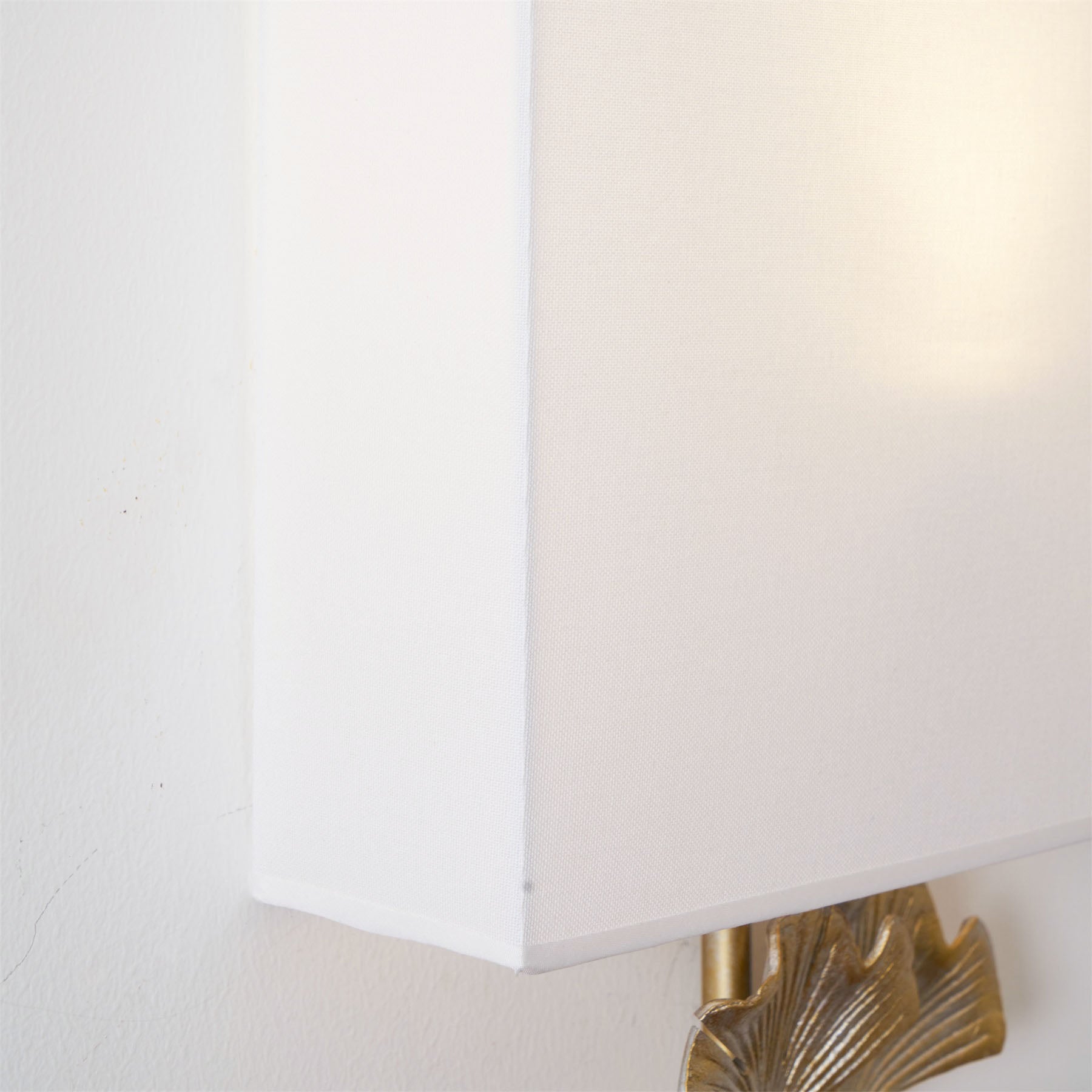 Meadow Globe Wall Sconce – Brass Leaf Body Square Fabric Shade Warm Ambient Lamp