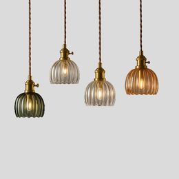 Aveline Ribbed Glass Pendant Light – Vintage Brass Kitchen Island Hanging Fixture