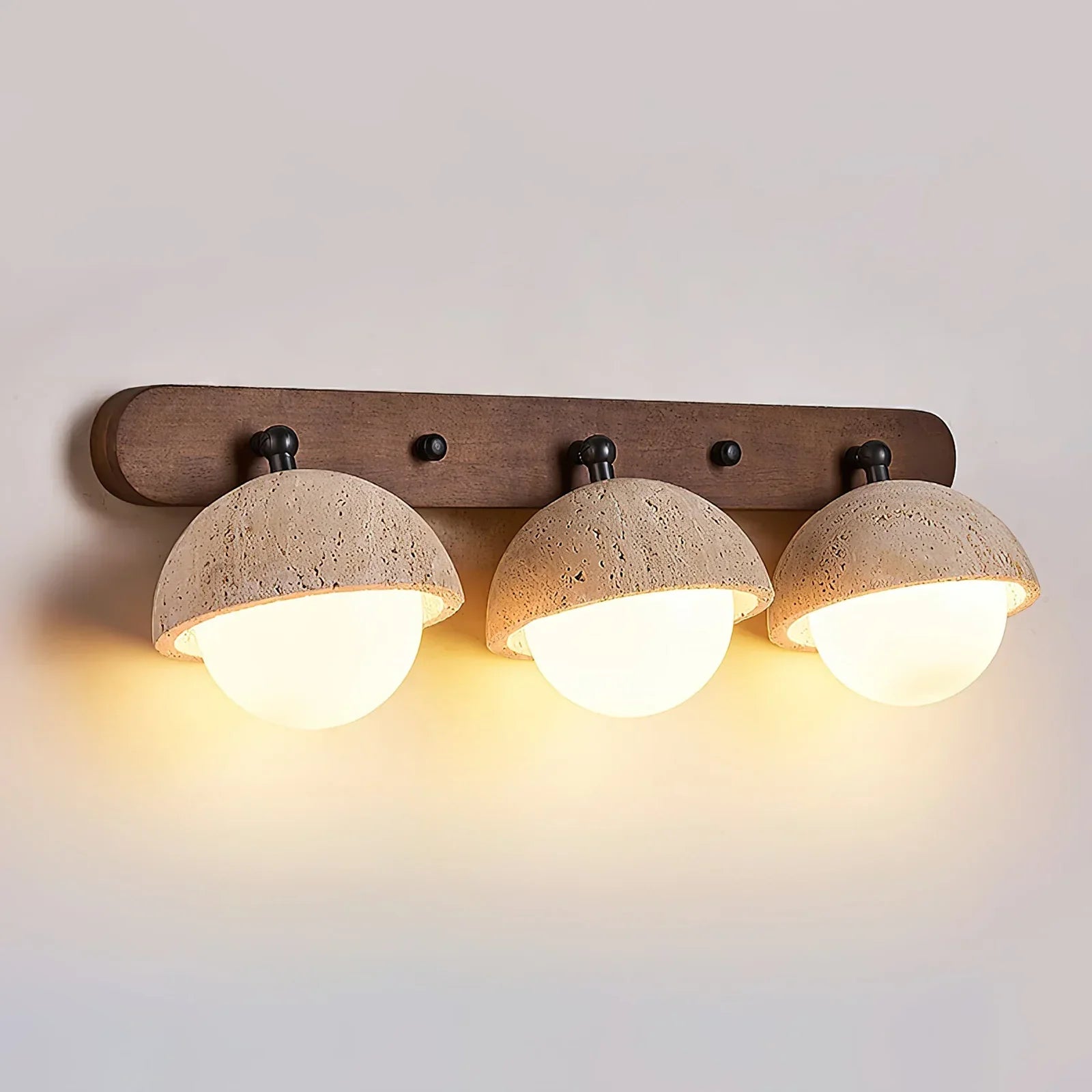 Travertine Globe Wall Sconce – Glass Diffuser Warm Wood Travertine Ambient Wall Lighting