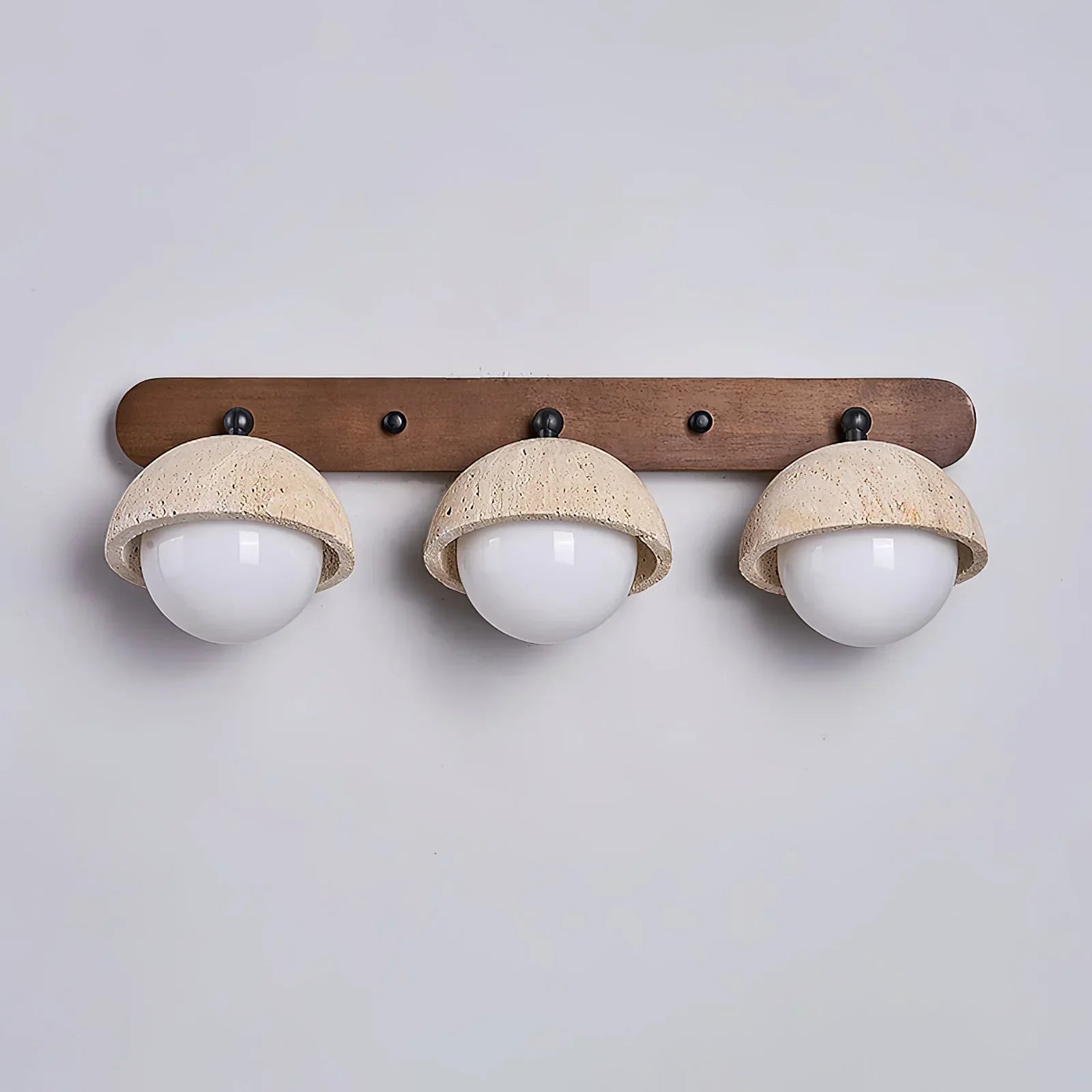 Travertine Globe Wall Sconce – Glass Diffuser Warm Wood Travertine Ambient Wall Lighting