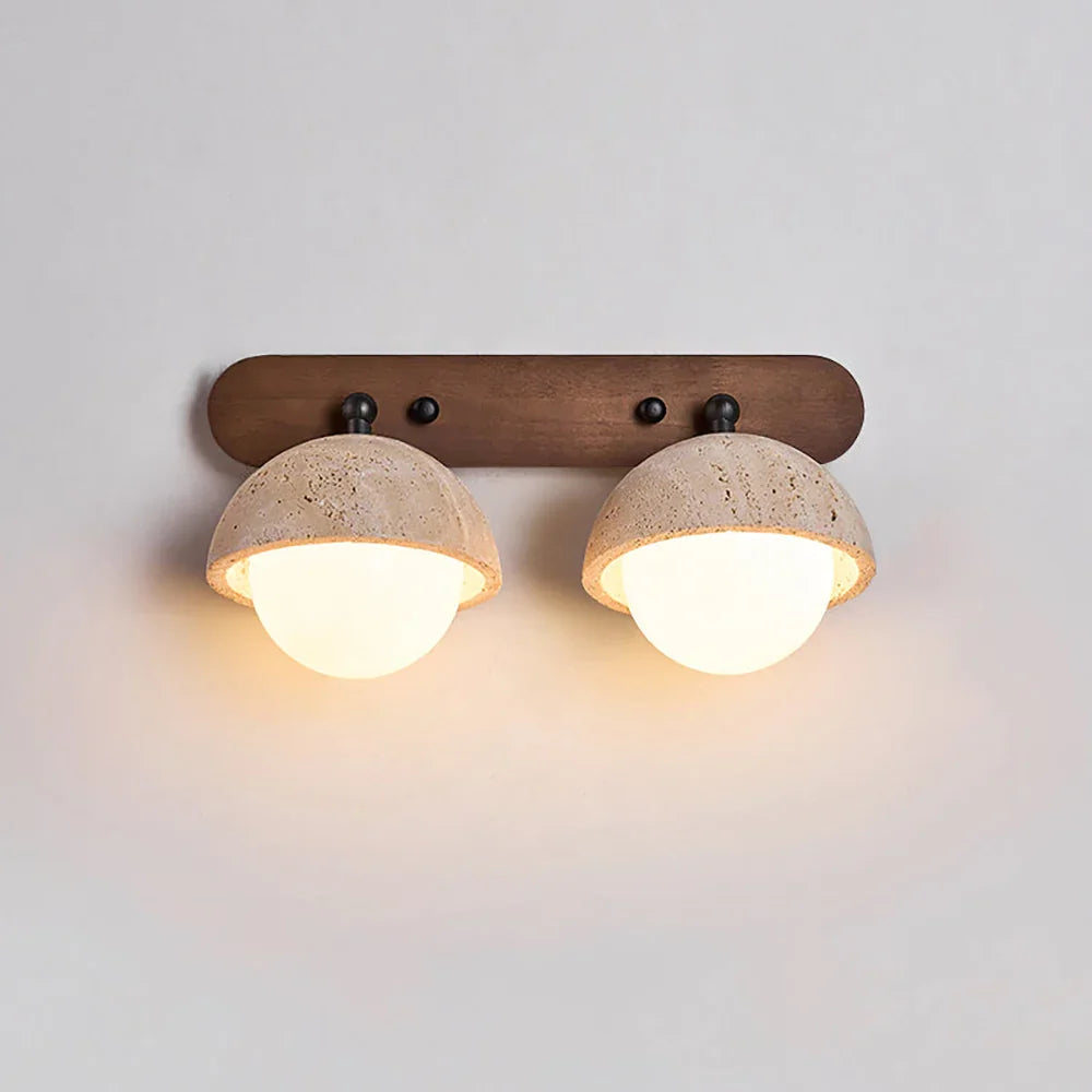 Travertine Globe Wall Sconce – Glass Diffuser Warm Wood Travertine Ambient Wall Lighting