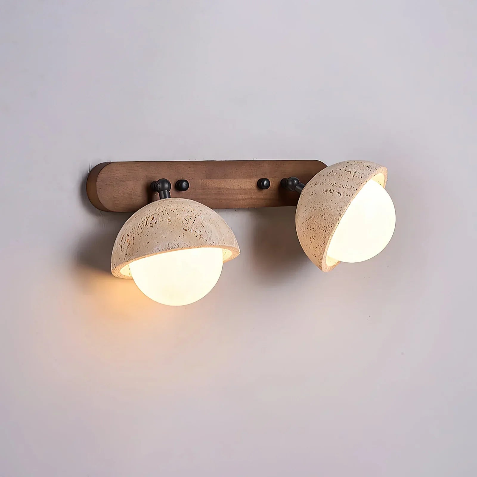 Travertine Globe Wall Sconce – Glass Diffuser Warm Wood Travertine Ambient Wall Lighting