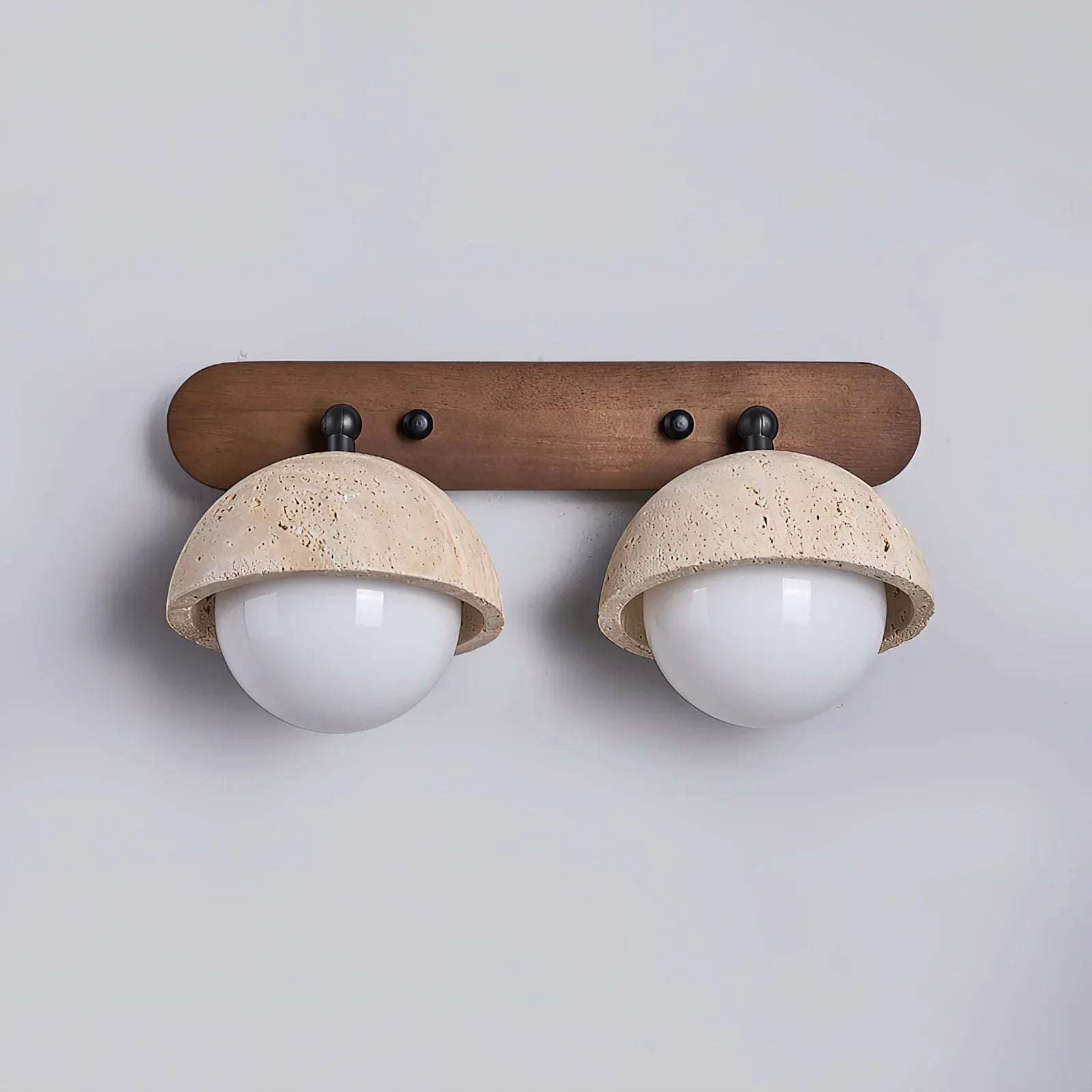 Travertine Globe Wall Sconce – Glass Diffuser Warm Wood Travertine Ambient Wall Lighting