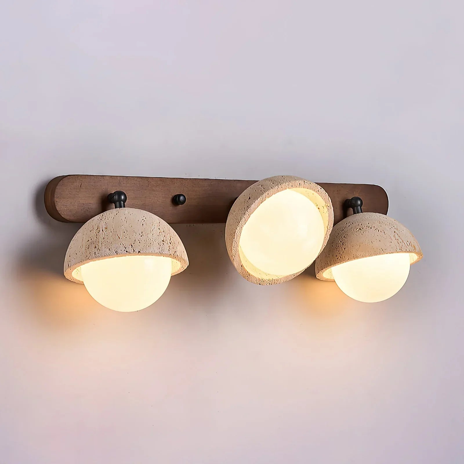 Travertine Globe Wall Sconce – Glass Diffuser Warm Wood Travertine Ambient Wall Lighting