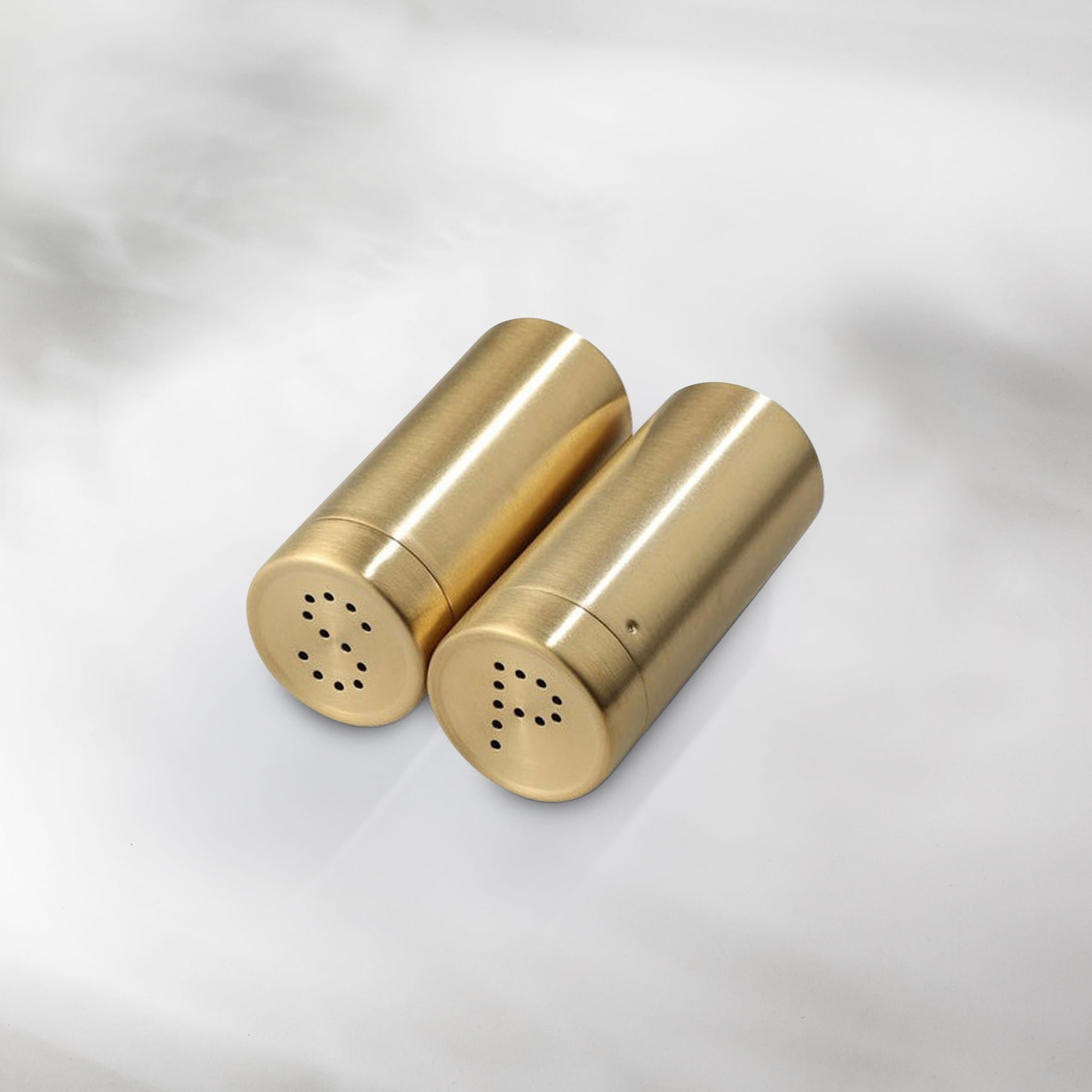 Brenton Salt Pepper Shaker Set – Brushed Gold Stainless Steel Kitchen Table Dining Decorative