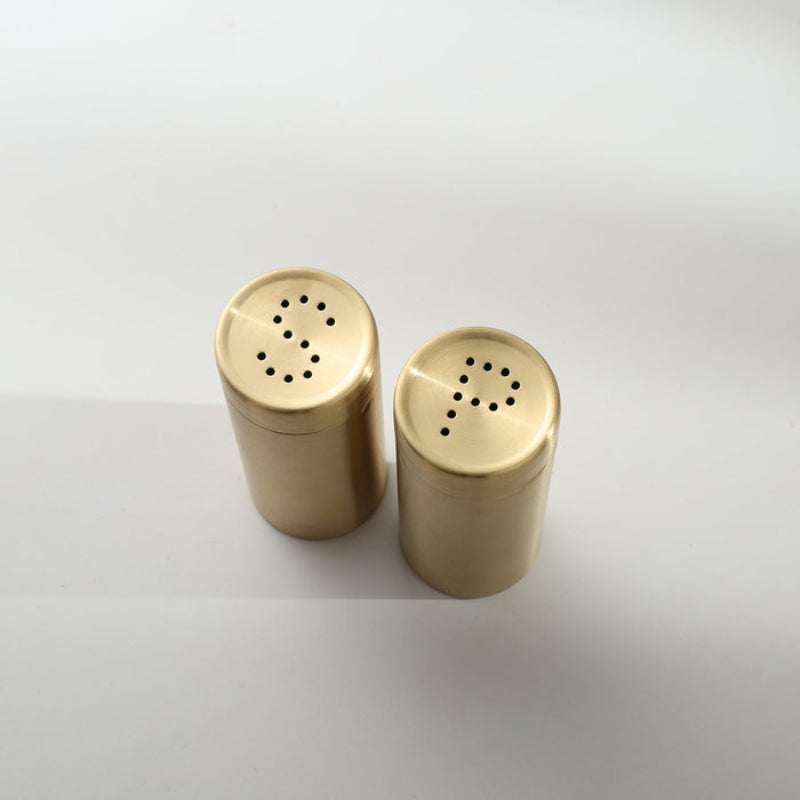 Brenton Salt Pepper Shaker Set – Brushed Gold Stainless Steel Kitchen Table Dining Decorative