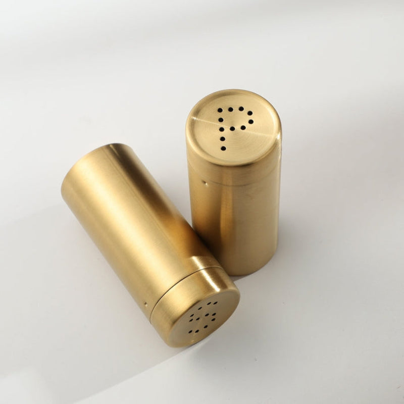 Brenton Salt Pepper Shaker Set – Brushed Gold Stainless Steel Kitchen Table Dining Decorative