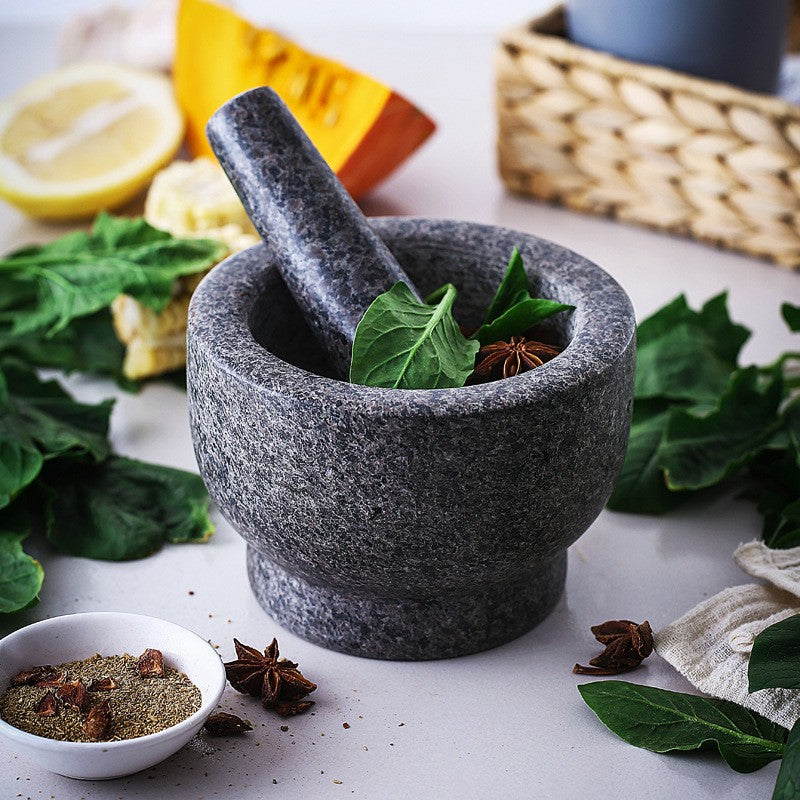 Obsido Stone Mortar Pestle Set – Natural Granite Kitchen Spice Herb Grinder Bowl 5 Inch