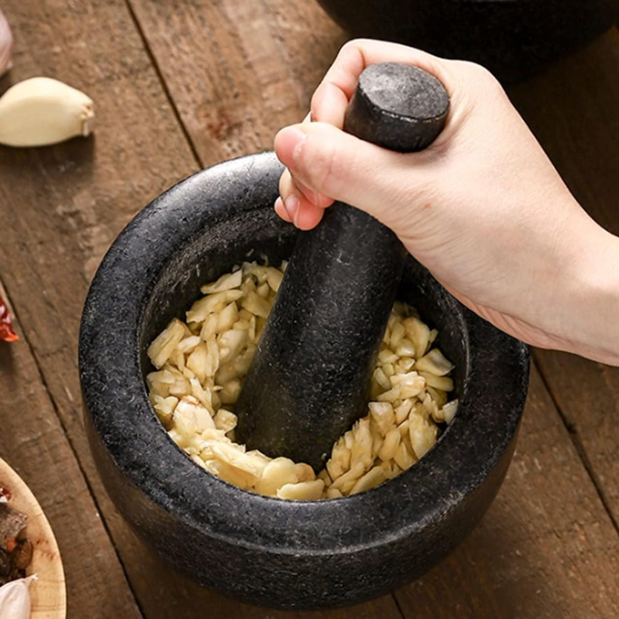 Obsido Stone Mortar Pestle Set – Natural Granite Kitchen Spice Herb Grinder Bowl 5 Inch