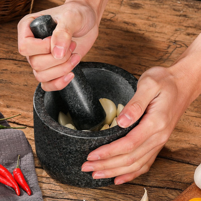 Obsido Stone Mortar Pestle Set – Natural Granite Kitchen Spice Herb Grinder Bowl 5 Inch