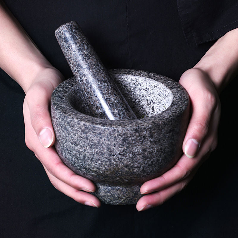 Obsido Stone Mortar Pestle Set – Natural Granite Kitchen Spice Herb Grinder Bowl 5 Inch