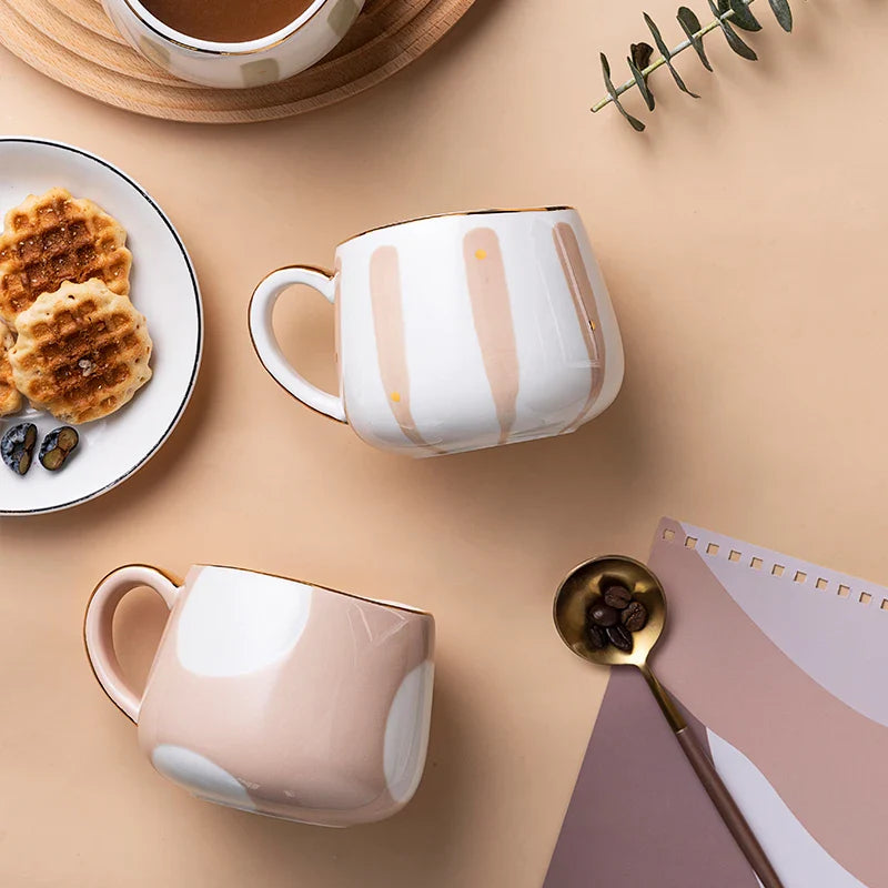 Delsio Ceramic Mug – Mid Century Modern Coffee Mugs White Beige Green Kitchen Home Furnishing Decor