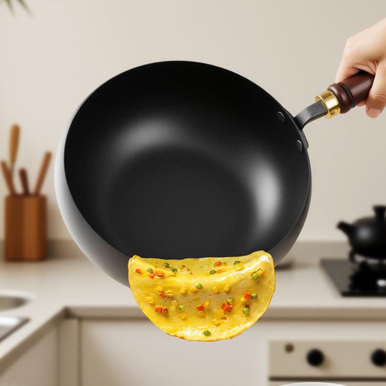 Kaldor Cast Iron Skillet – Nonstick Black Cooking Pan Wooden Handle Lid Kitchen Cookware