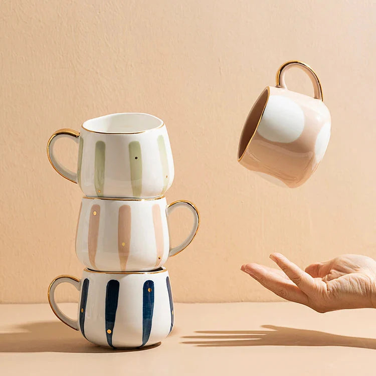 Delsio Ceramic Mug – Mid Century Modern Coffee Mugs White Beige Green Kitchen Home Furnishing Decor