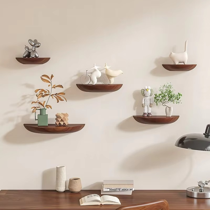 Crescal Half-Moon Floating Shelf – Natural Wood Wall Mounted Display Shelf Modern Minimalist Decor