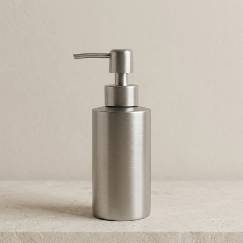 Cylven Soap Dispenser – Brushed Stainless Steel Refillable Bathroom Kitchen Countertop Pump