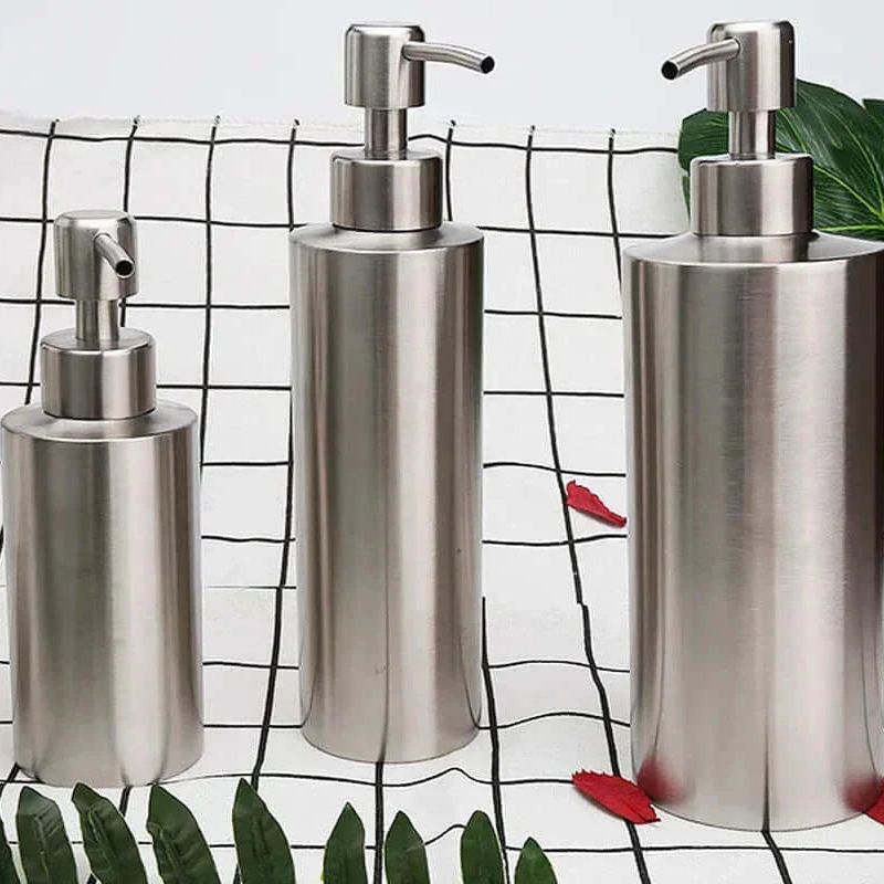 Cylven Soap Dispenser – Brushed Stainless Steel Refillable Bathroom Kitchen Countertop Pump