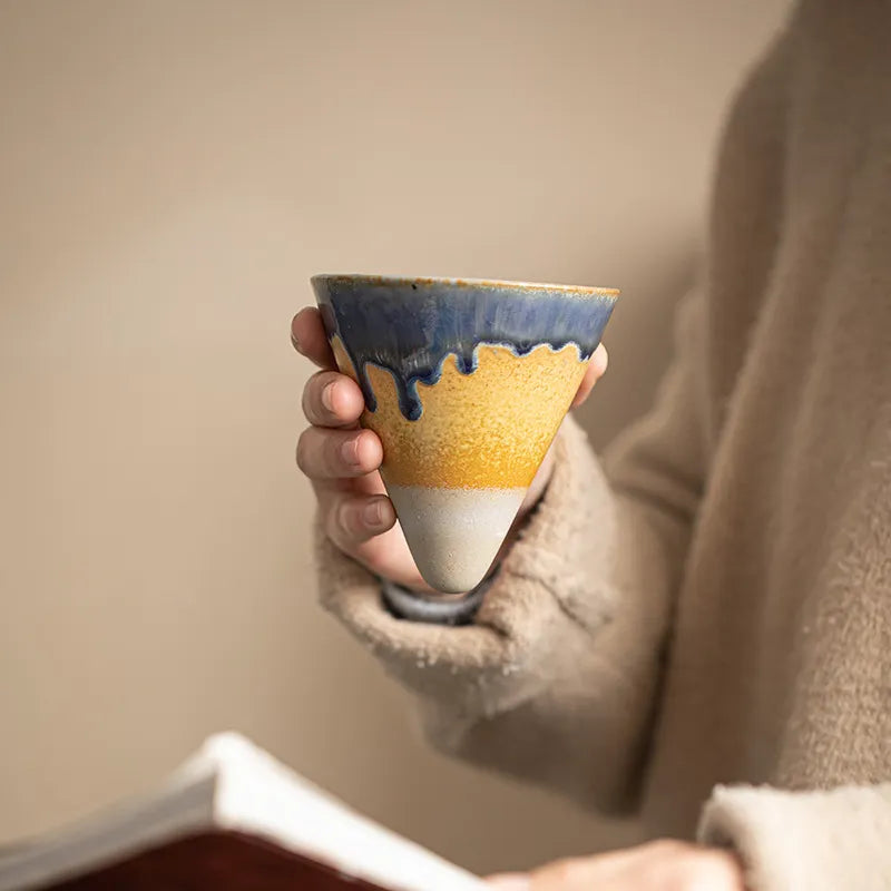 Cascada Ceramic Espresso Cup – Handmade Artisan Coffee Mug Minimalist Kitchen Drip Glaze Design