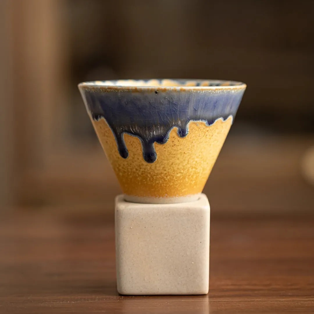 Cascada Ceramic Espresso Cup – Handmade Artisan Coffee Mug Minimalist Kitchen Drip Glaze Design