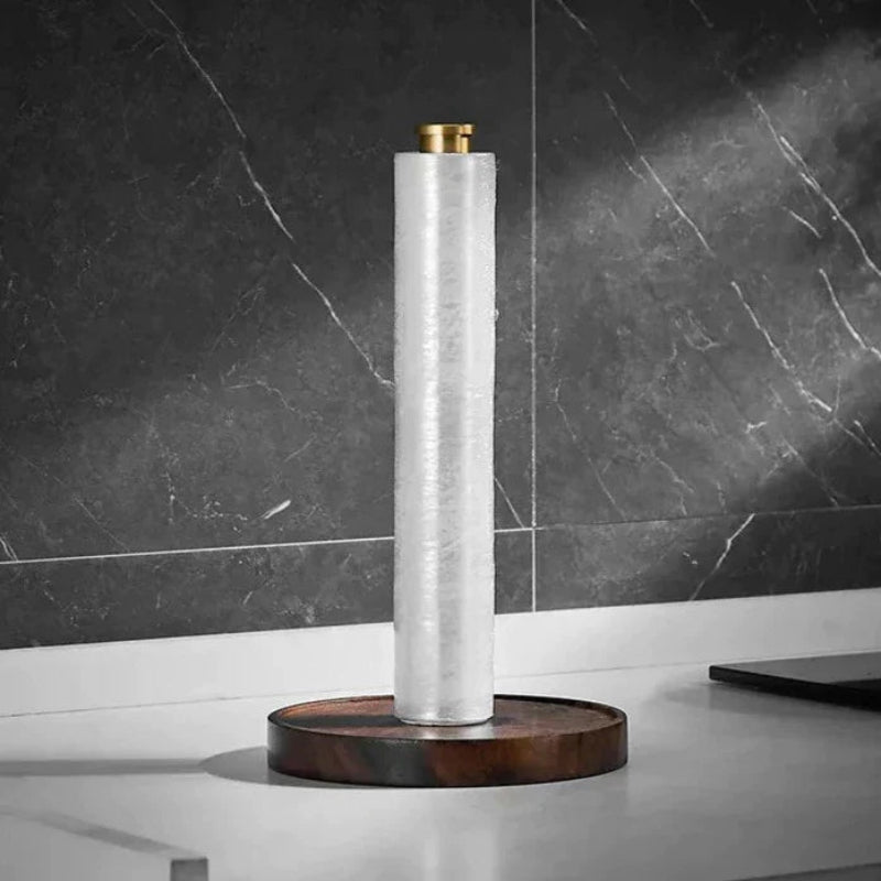 Valdrin Paper Towel Holder – Standing Kitchen Countertop Organizer Walnut Wood Gold Brass Modern