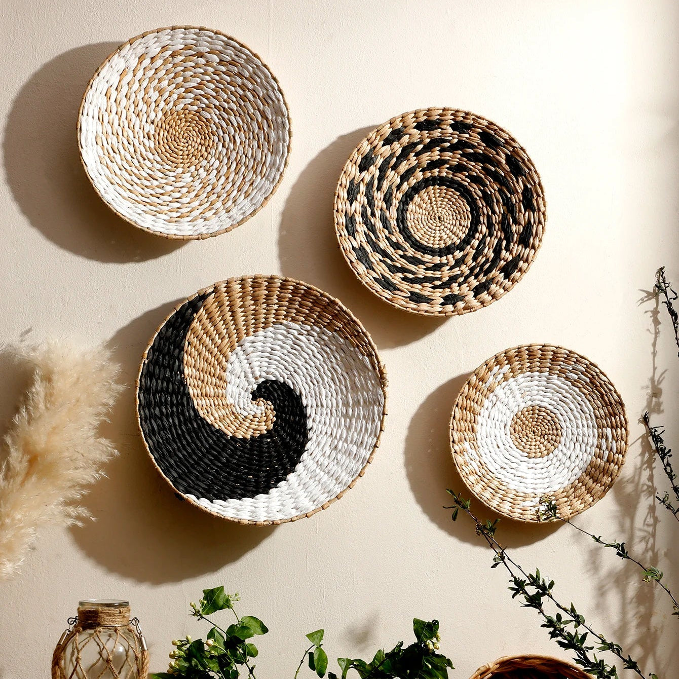 Spiralis Woven Wall Basket Set – Handwoven Seagrass Bohemian Wall Decor Living Room Bedroom Decorative
