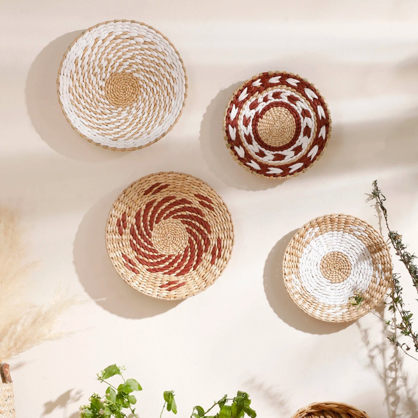 Spiralis Woven Wall Basket Set – Handwoven Seagrass Bohemian Wall Decor Living Room Bedroom Decorative