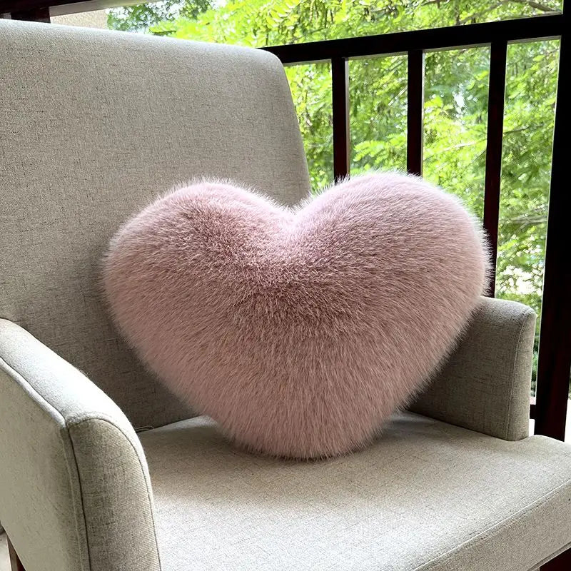 Emeraldine Heart Throw Pillow – Faux Fur Decorative Cushion Bedroom Living Room Couch Accent