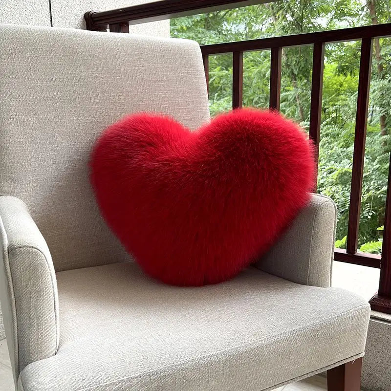 Emeraldine Heart Throw Pillow – Faux Fur Decorative Cushion Bedroom Living Room Couch Accent