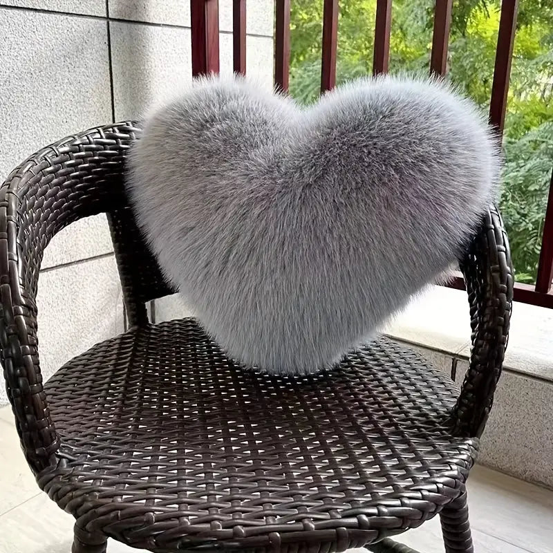 Emeraldine Heart Throw Pillow – Faux Fur Decorative Cushion Bedroom Living Room Couch Accent