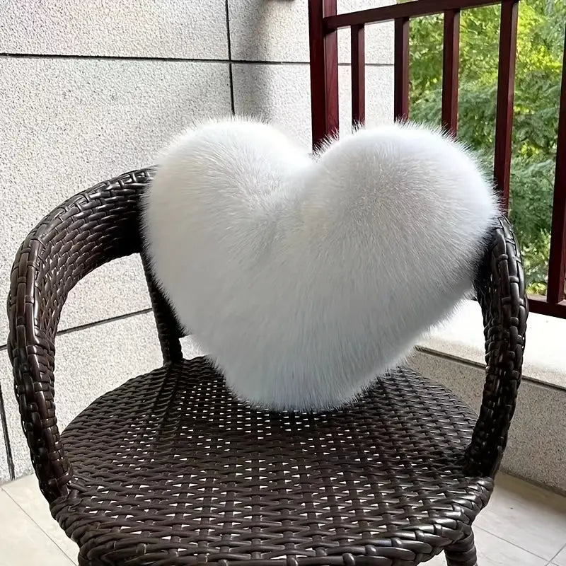 Emeraldine Heart Throw Pillow – Faux Fur Decorative Cushion Bedroom Living Room Couch Accent