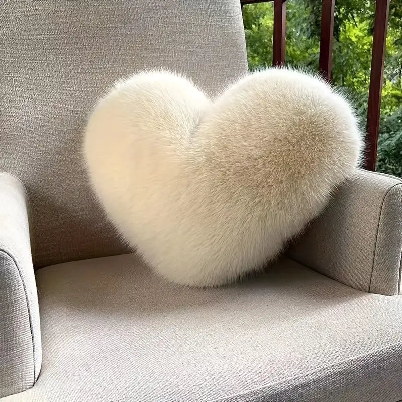 Emeraldine Heart Throw Pillow – Faux Fur Decorative Cushion Bedroom Living Room Couch Accent
