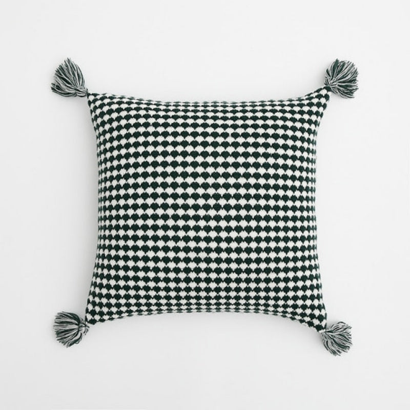 Tessera Tassel Throw Pillow Cover – Black White Herringbone Knit Cushion 18x18 Decorative Living Room Bedroom Boho