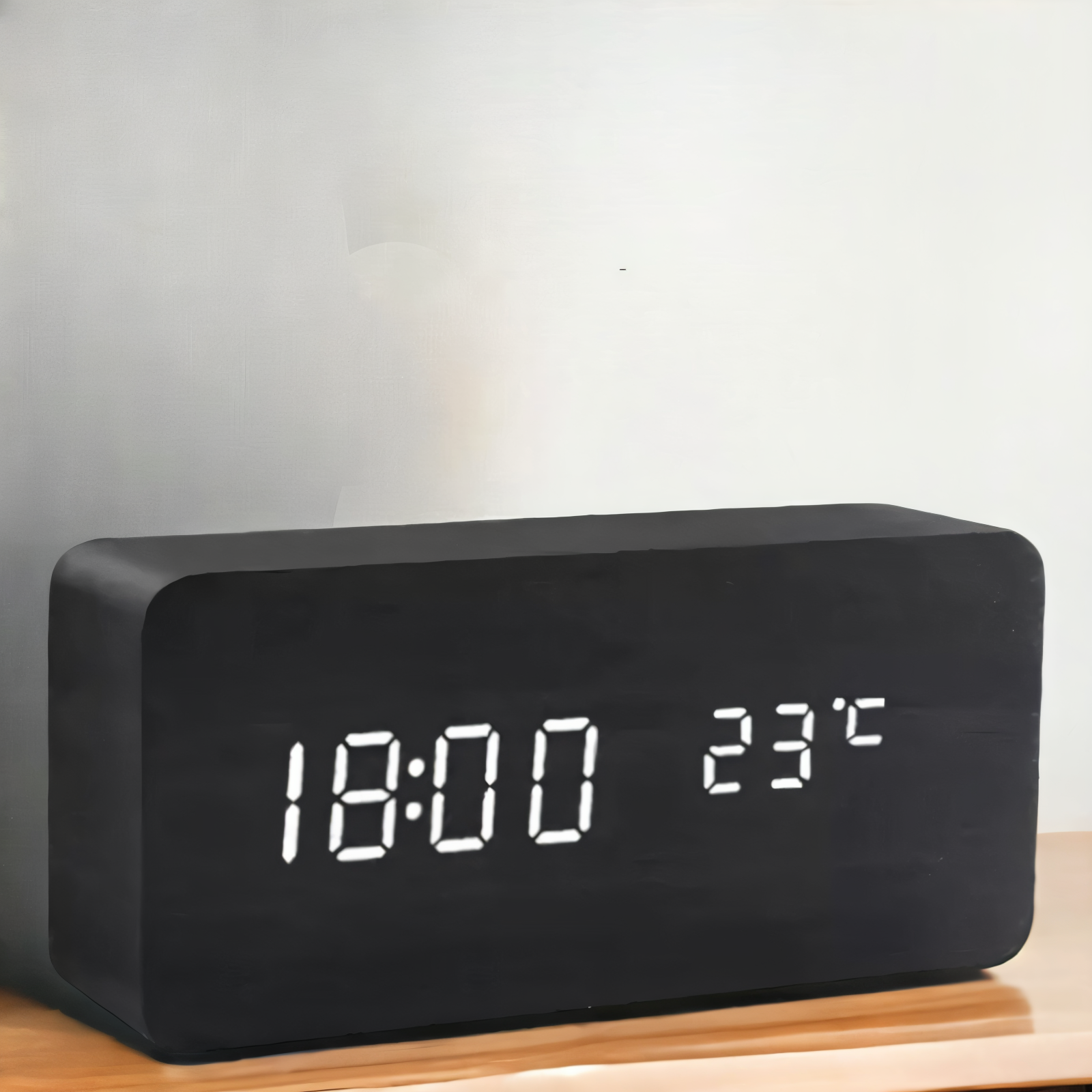 Kronos Wood Digital Alarm Clock – LED Temperature Display Bedroom Nightstand Desk Clock USB Powered