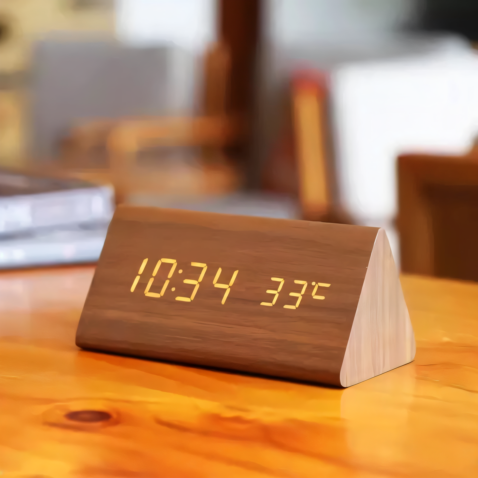 Kronos Wood Digital Alarm Clock – LED Temperature Display Bedroom Nightstand Desk Clock USB Powered