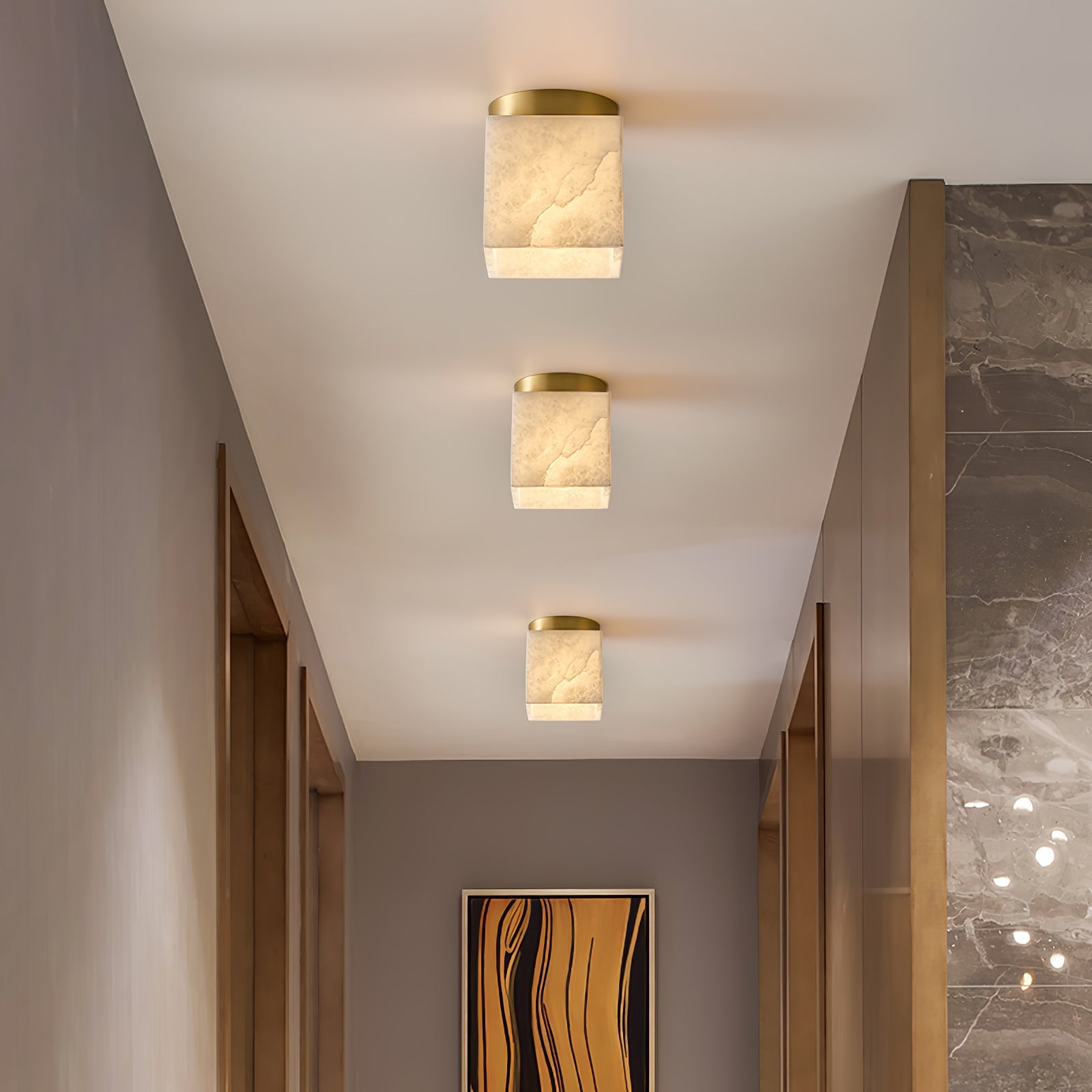 Marble Glass Flush Mount Ceiling Light – Modern Square LED Fixture