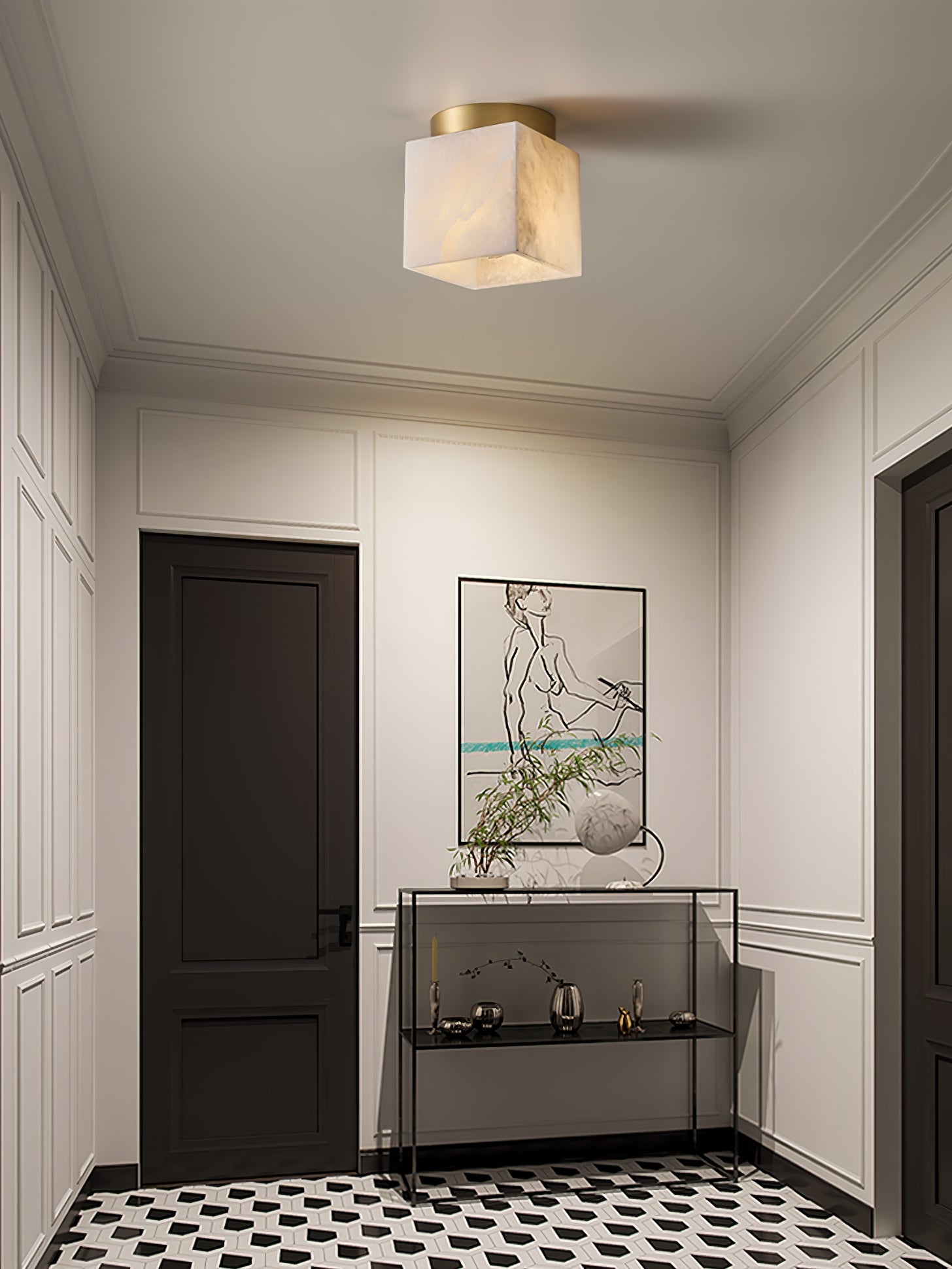 Marble Glass Flush Mount Ceiling Light – Modern Square LED Fixture