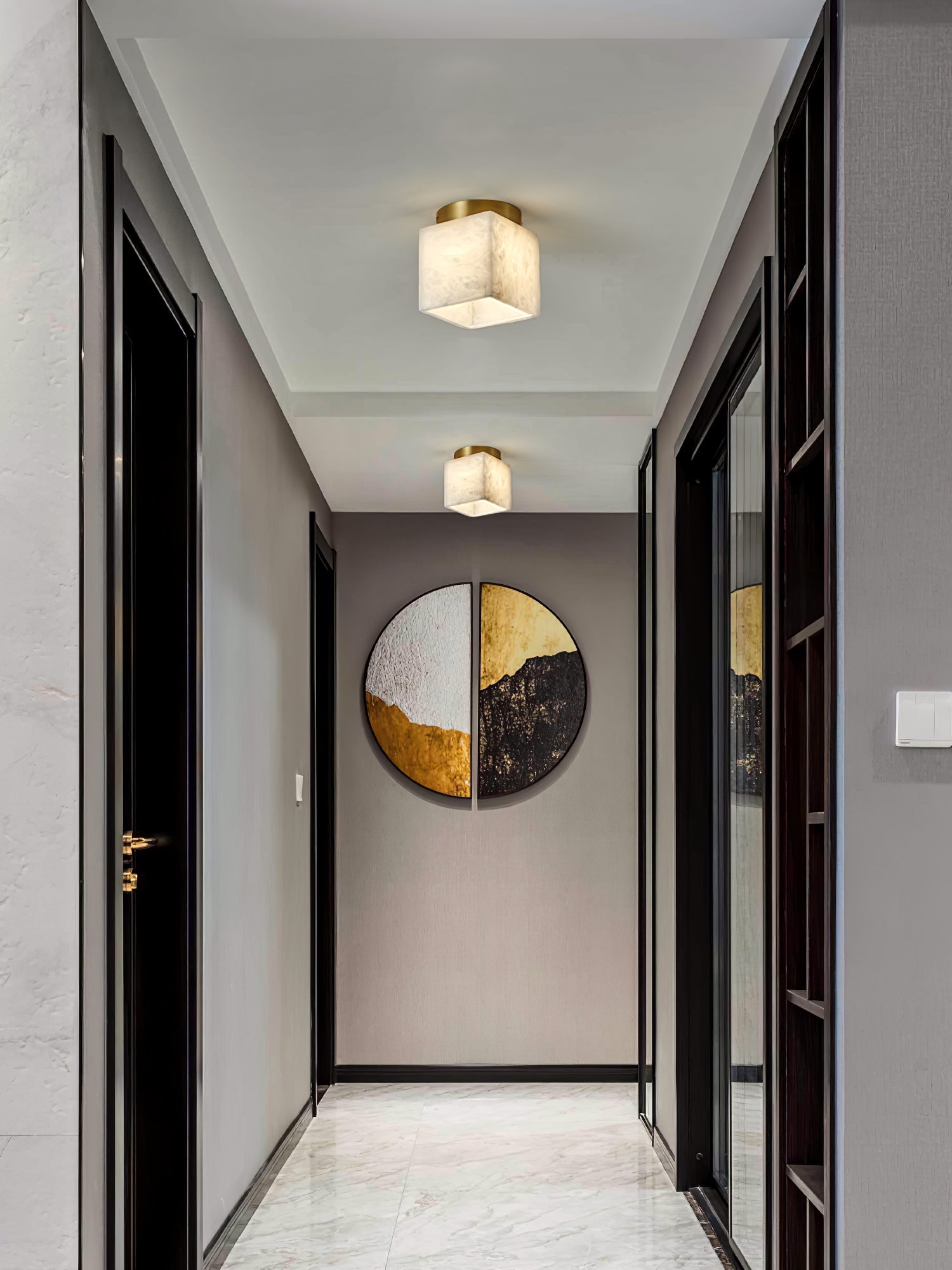 Marble Glass Flush Mount Ceiling Light – Modern Square LED Fixture