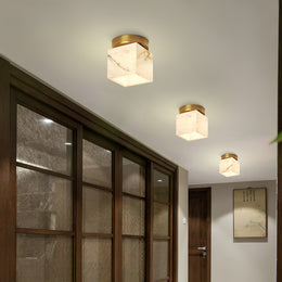 Marble Glass Flush Mount Ceiling Light – Modern Square LED Fixture