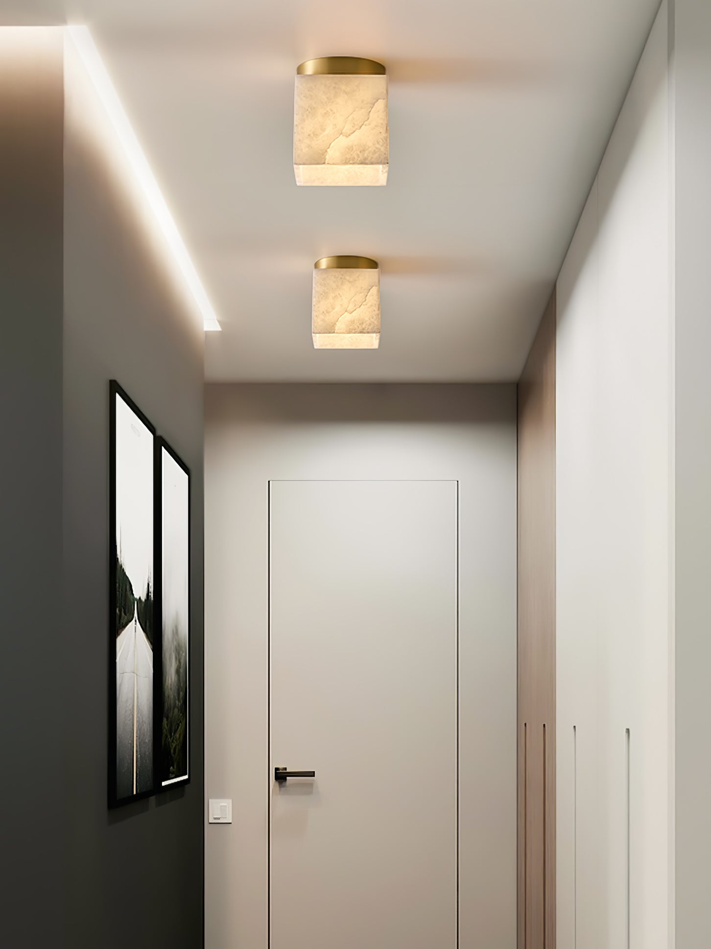 Marble Glass Flush Mount Ceiling Light – Modern Square LED Fixture
