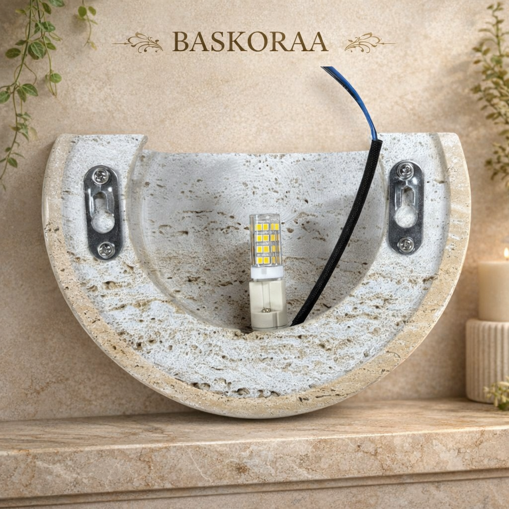 Tivara Bowl Wall Sconce – Travertine Stone Minimalist Modern Decorative Lighting Living Room Bedroom