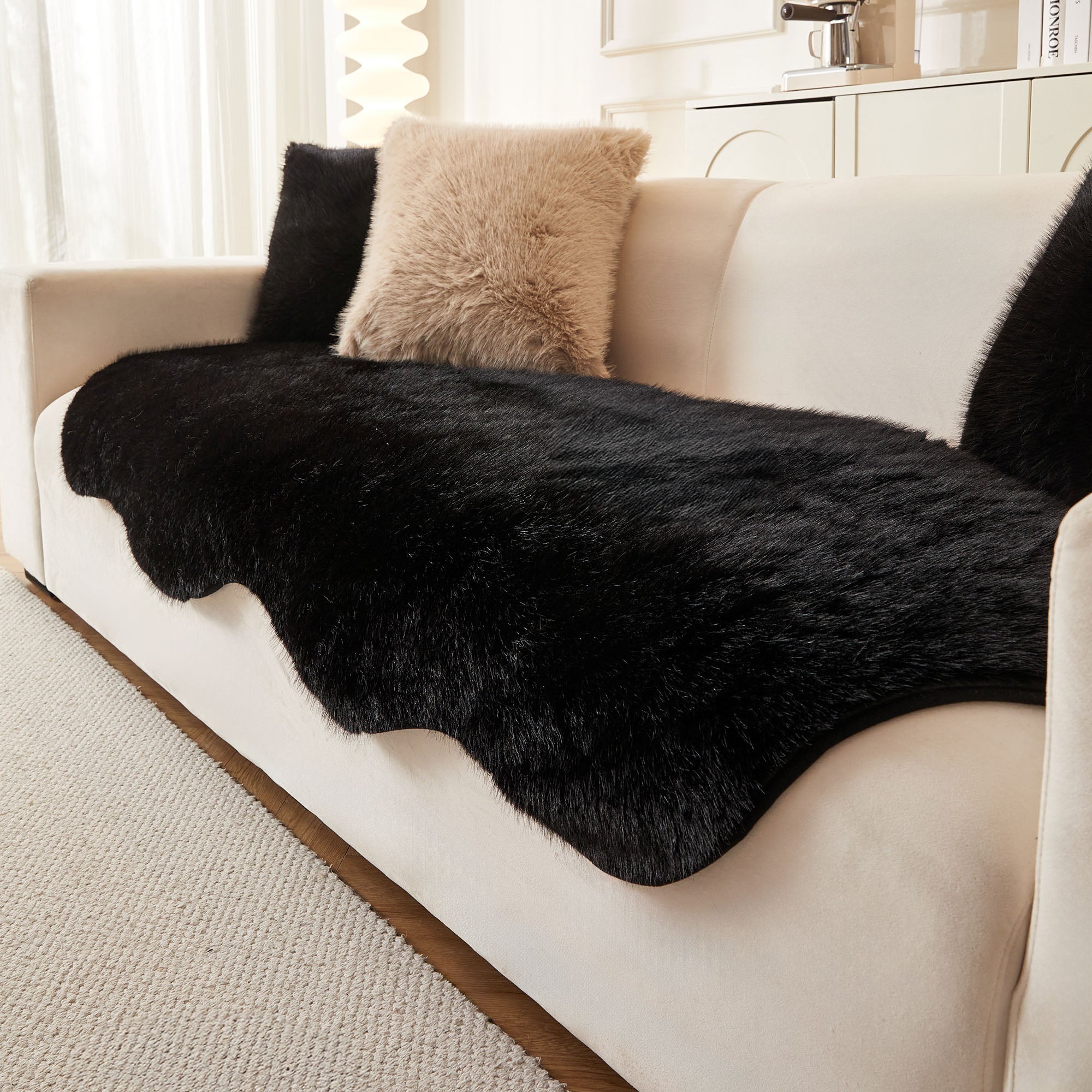 Pelton Faux Fur Throw Blanket – Black Sheepskin Couch Cover Sofa Living Room Bedroom Decor