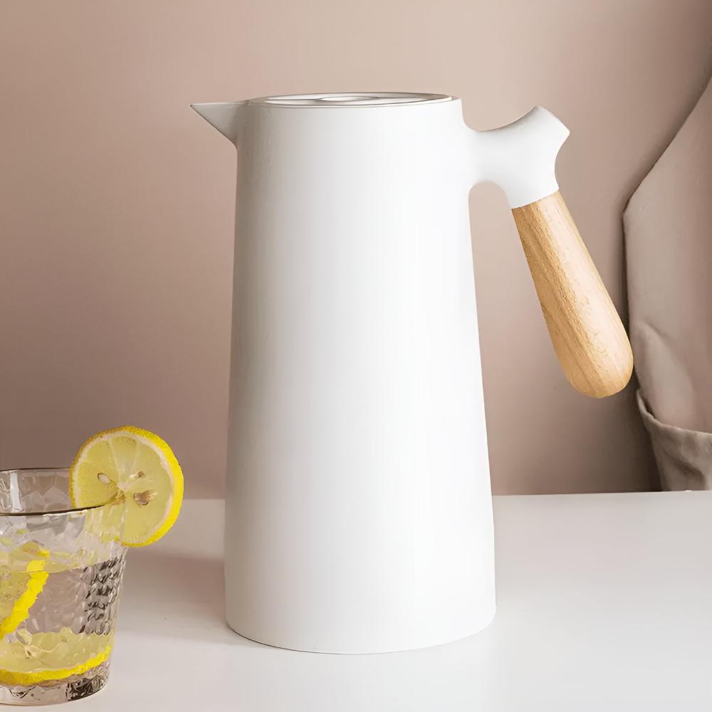 Olivren Thermal Carafe – Insulated Coffee Carafe Vacuum Beverage Dispenser Wooden Handle