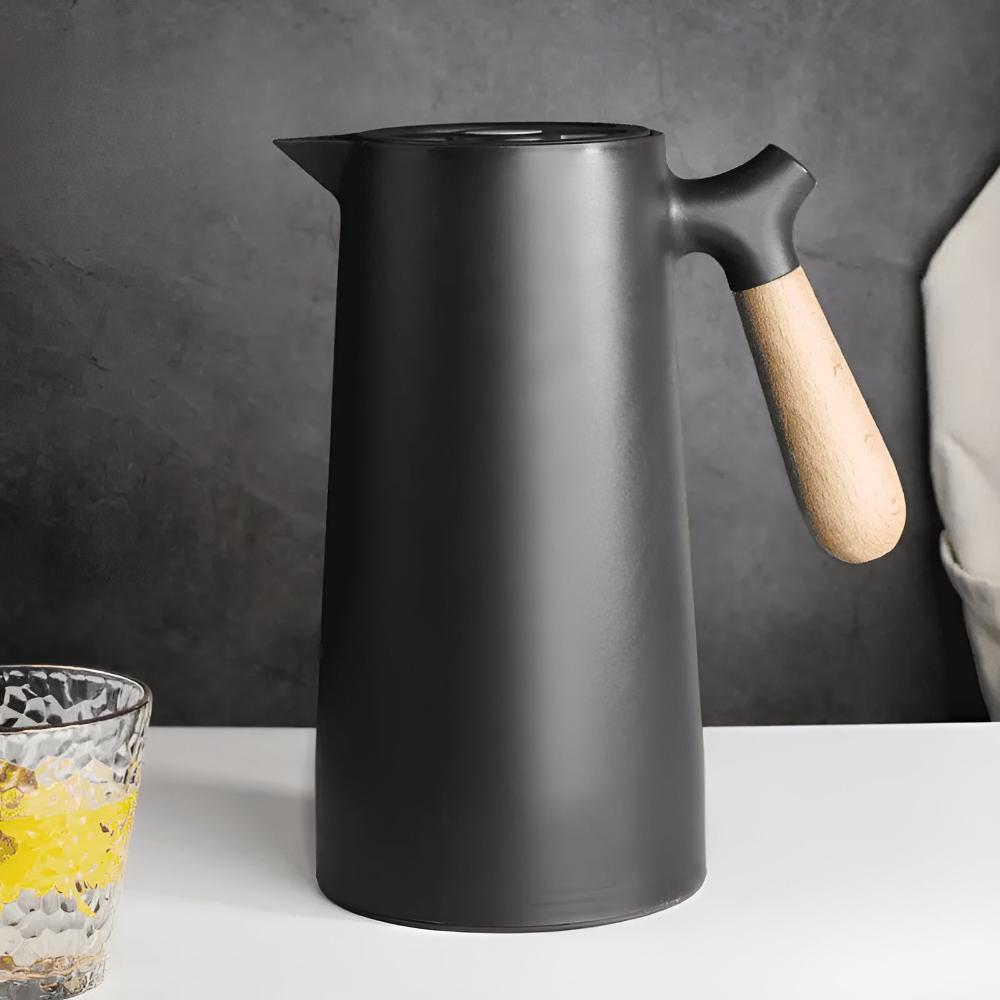 Olivren Thermal Carafe – Insulated Coffee Carafe Vacuum Beverage Dispenser Wooden Handle