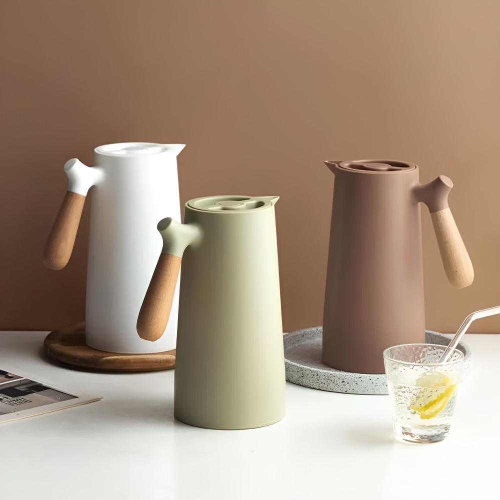 Olivren Thermal Carafe – Insulated Coffee Carafe Vacuum Beverage Dispenser Wooden Handle