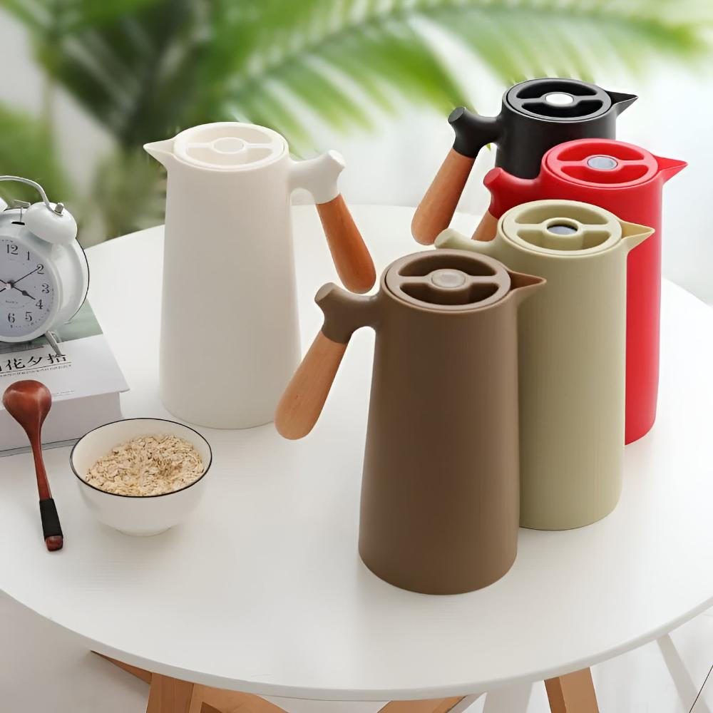 Olivren Thermal Carafe – Insulated Coffee Carafe Vacuum Beverage Dispenser Wooden Handle