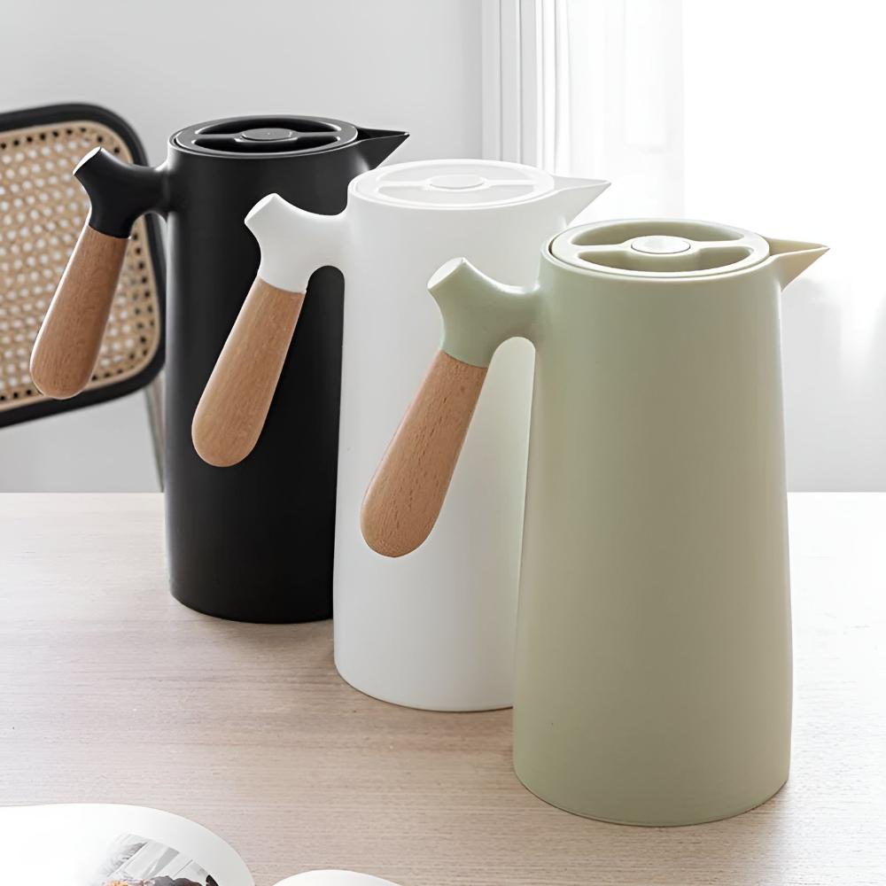 Olivren Thermal Carafe – Insulated Coffee Carafe Vacuum Beverage Dispenser Wooden Handle