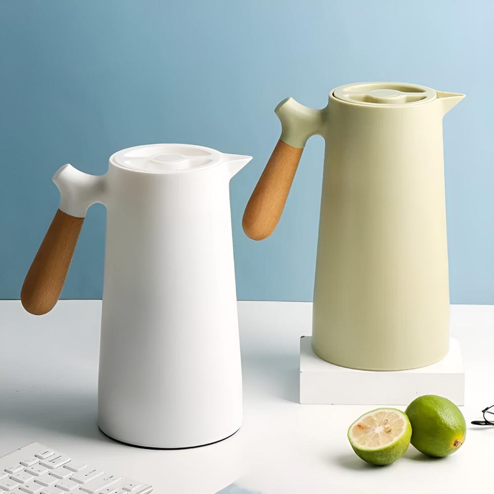 Olivren Thermal Carafe – Insulated Coffee Carafe Vacuum Beverage Dispenser Wooden Handle