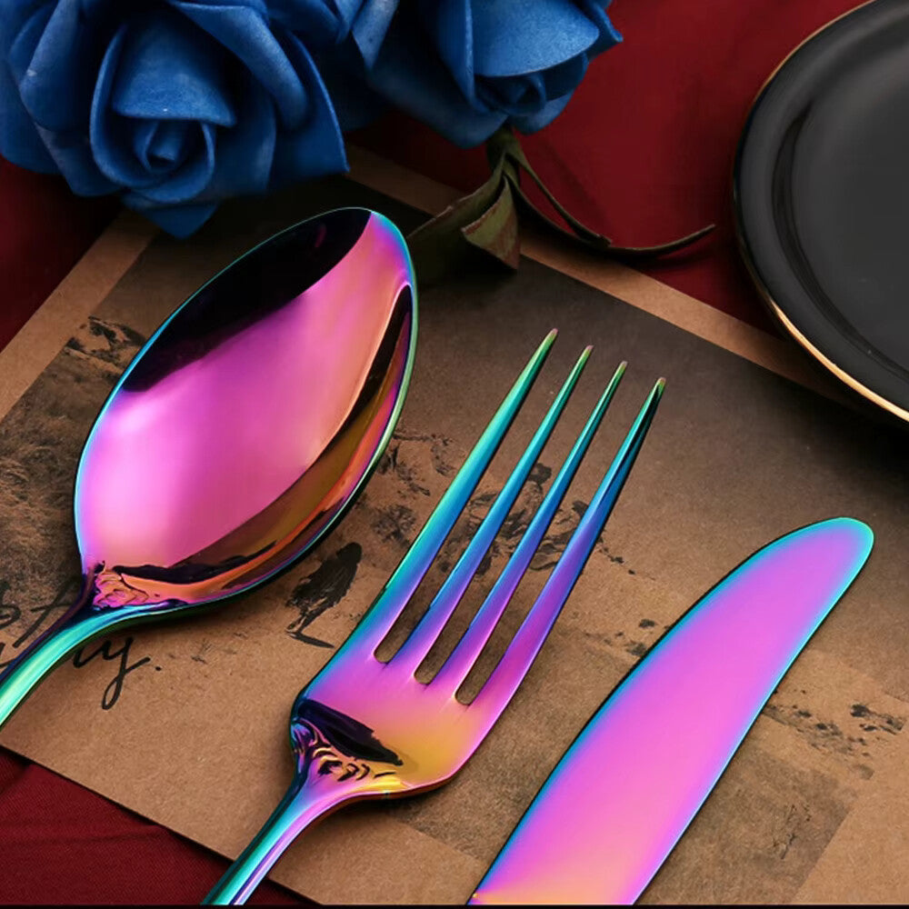 Prismara Flatware Set – Rainbow Iridescent Stainless Steel Cutlery Ornate Vintage Design Dishwasher Safe